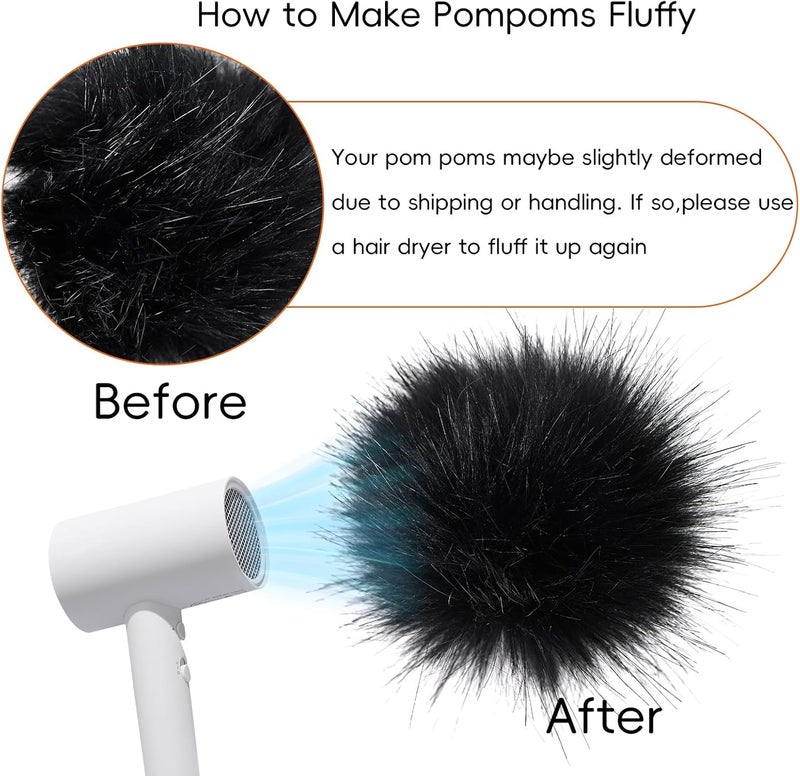 Daieeparty Daieparty 12Pcs Black Faux Fur Pom Pom Balls,Fluffy Pompom Balls with Elastic Loop Ball Detachable Knitting Accessories for Knitting Hats Beanies Shoes,Scarves,Glove - Image 4